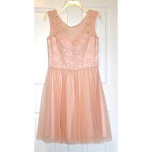 Mori Lee Madeline Gardner Dress Size 14 Pink‎ Blush Lace Overlay Bodice Chiffon